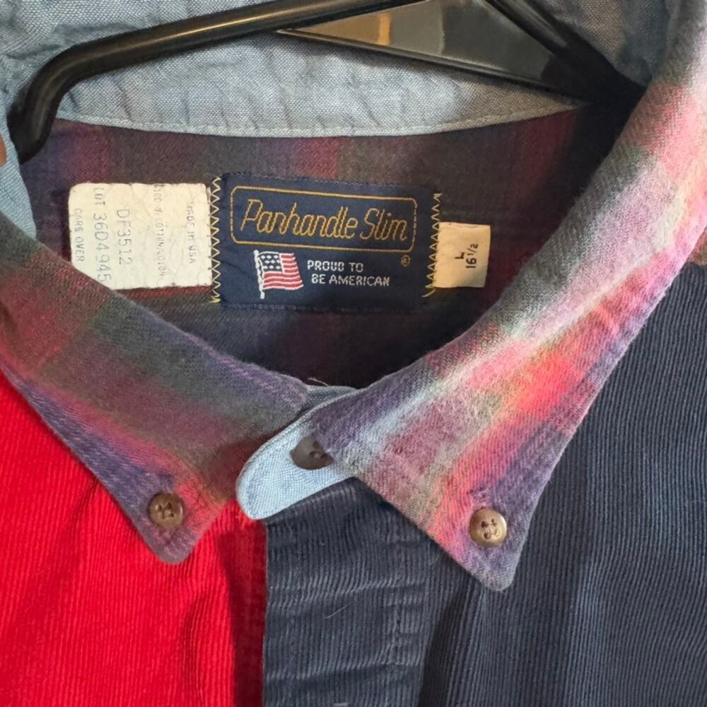 Panhandle Slim Cowboy Cord&Flannel Long Sleeve Button Up Red & Blue sz L - Picture 3 of 5